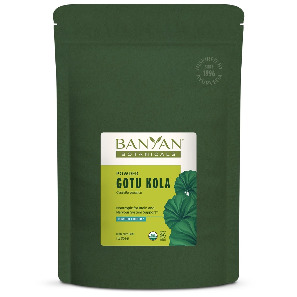 Banyan植物学 Gotu Kola 粉末 — Organic Brahmi (Centella Asitica) — 为神经系统支持和健康皮肤而平息诺热带草药* — 1 lb — 非GMO 可持续源代码 Vegan