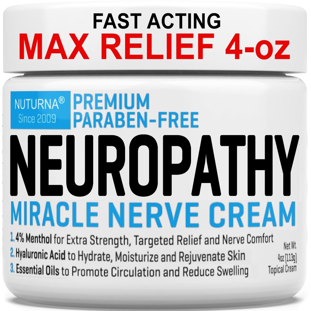 神经病 Nerve Relief Cream - Premium Nerve Cream 3X 定向救济行动与舒缓神经安慰 - Menthol Arnica MSM 对脚手脚脚趾和背部的最大强度 - 大4 Oz