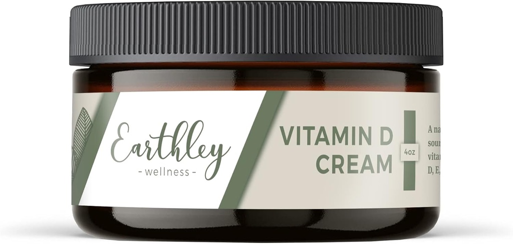Earthley Wellness Vitamin D Cream, 天然主题维生素D 配有维生素A, D, & K2, 心脏健康, 皮肤健康,以及怀孕, Cod Liver Oil Base (4 oz, 维生素D Cream)