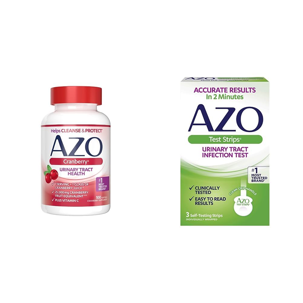 AZO Cranberry Urinary Tract 健康补充和 Urinary Tract 感染(UTI)测试带,2分钟的准确结果,临床测试,易读结果,3个计数