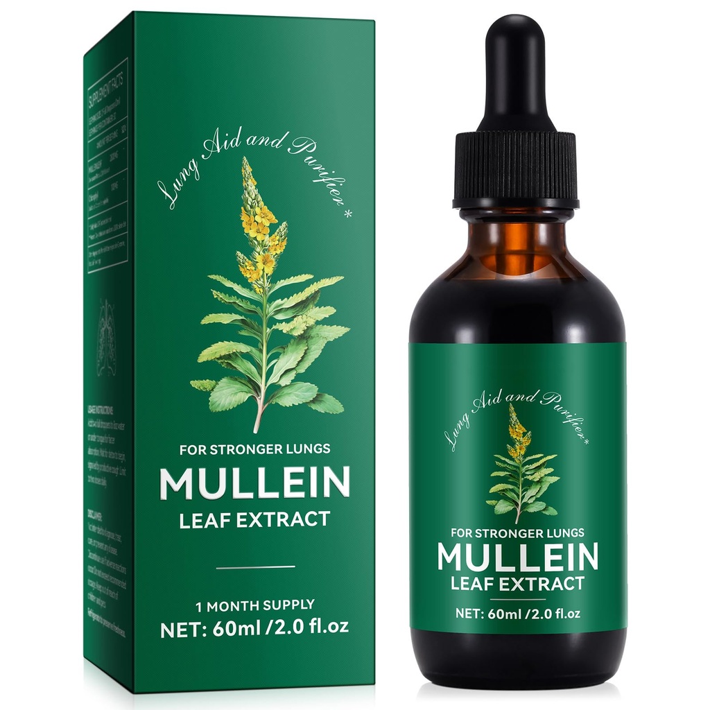 Mullein Drops for Lungs, Mullein 叶片提取与氯酚,Mullein 叶片提取与肺清洁和呼吸支持