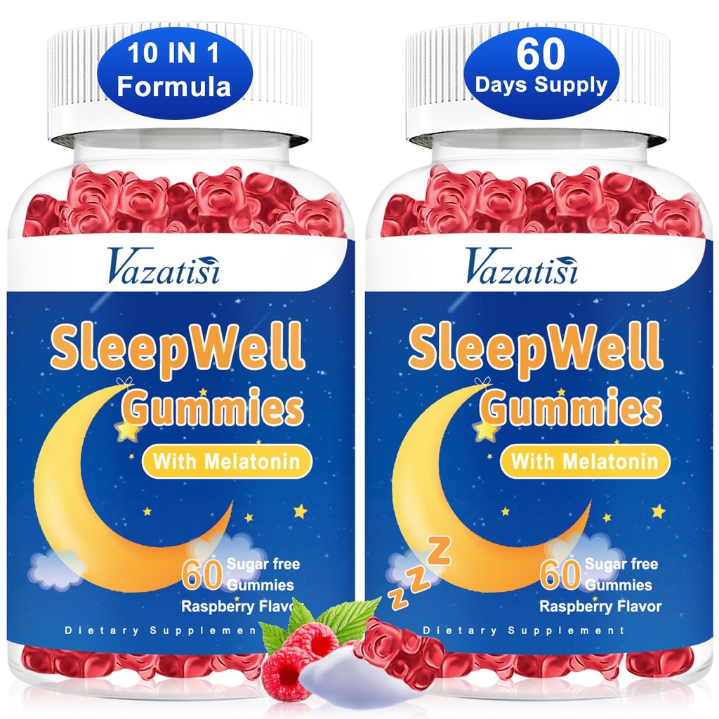 成人和孩子的睡眠Gummys-无糖美拉图宁 Gummys with Magnesium, L-Theanine,维生素B12, Vegan - Raspberry Flavored, 120 Cts.