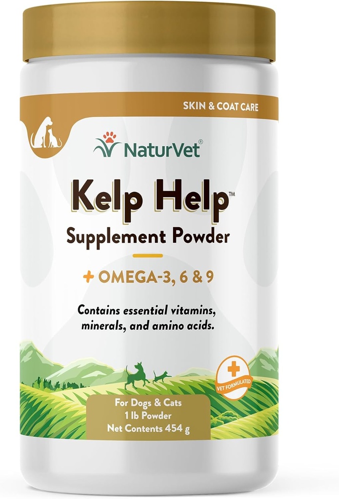 NaturVet Kelp Help Plus Omegas 皮和煤 狗和猫,粉,美国制造,全球来源成份 1英镑