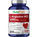 NusaPure L-Arginine 1000 mg 200 Veggie Capsules(非GMO、蔬菜、Vegan)