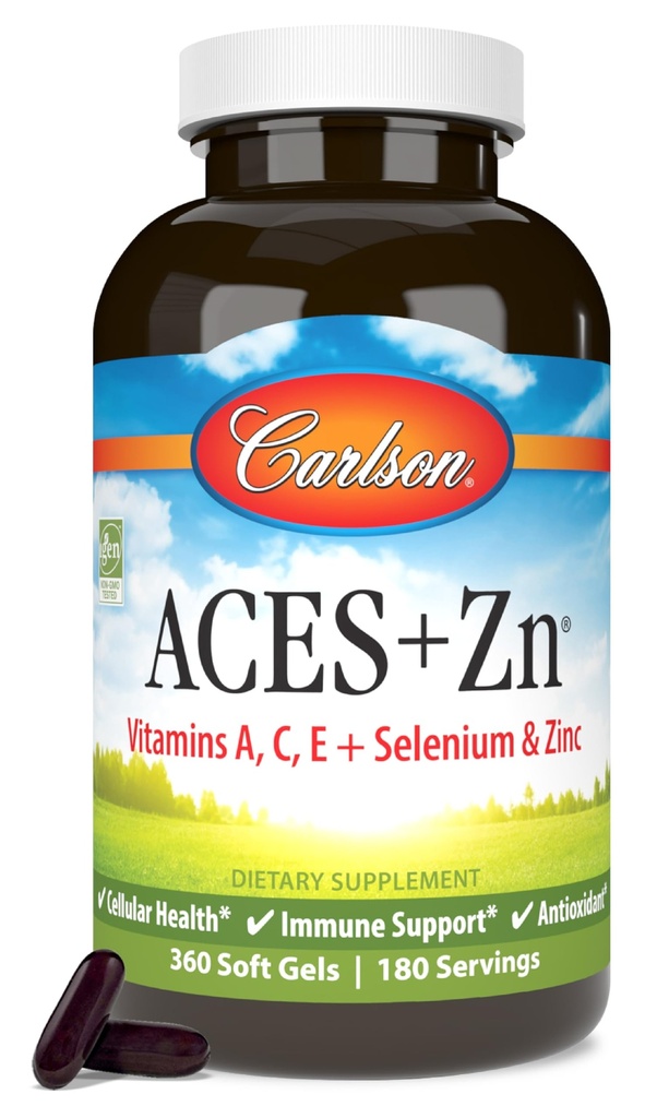 Carlson - ACES + Zn,维生素A,C,E + 硒和锌,多维特敏与锌,细胞健康与免疫支持,硒多维特敏,抗氧化剂,360软胶