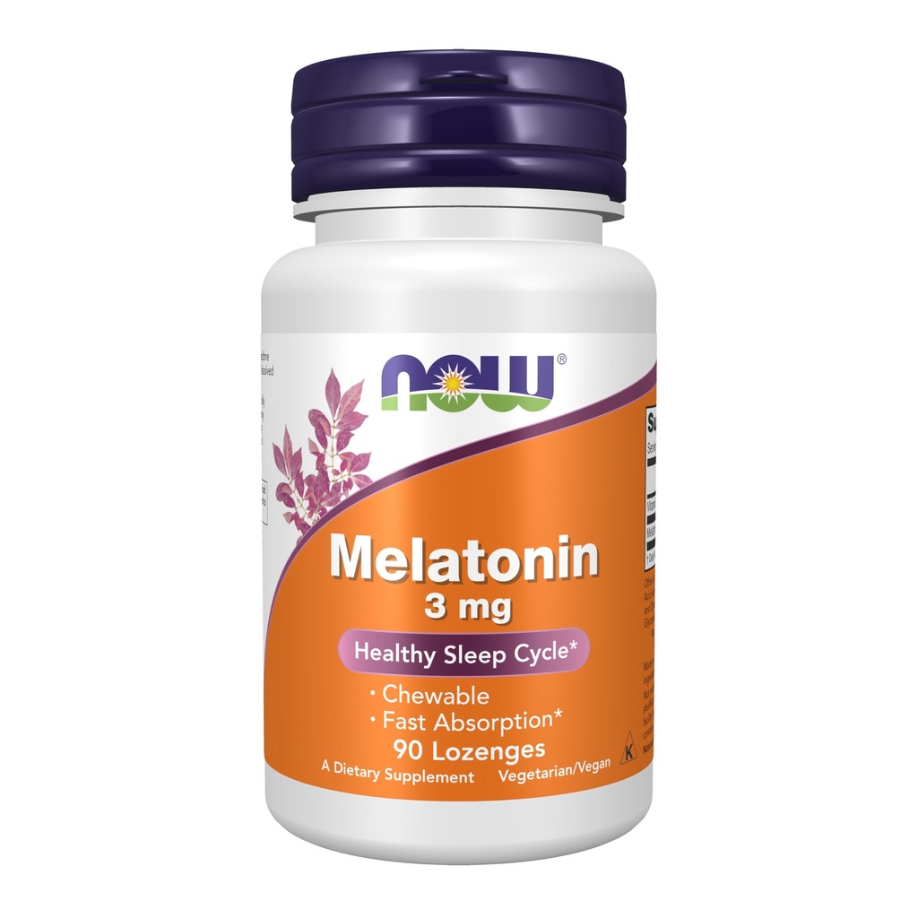 Now 补编,Melatonin 3 mg, 自由激进拾荒者*, 健康睡眠循环*, 90 Chewable Lozenges