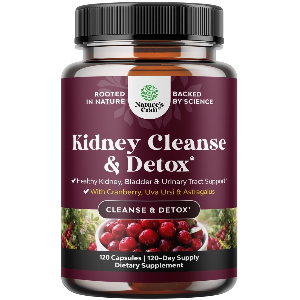 高级肾脏支持补充剂 - 肾脏清洁解毒和修复 Cranberry Capsules with Uva Ursi, Stinging Nettle & Astragalus for Kedney Health - Urinary Tract Health - 120 Caps