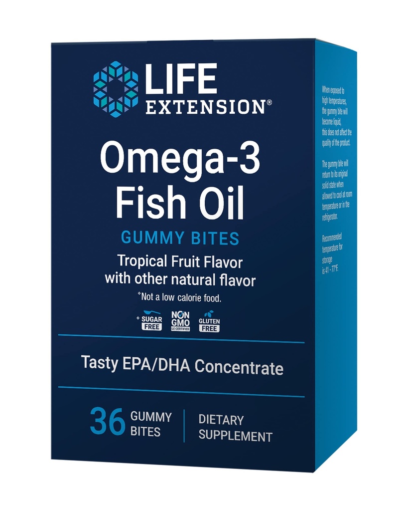 生命延长 Omega-3 鱼油 Gummy Bites, EPA DHA 脂肪酸, 高剂量 EPA DHA 以可口嚼的形式支持, 非GMO, Gluten Free, 36 Gummy Bites