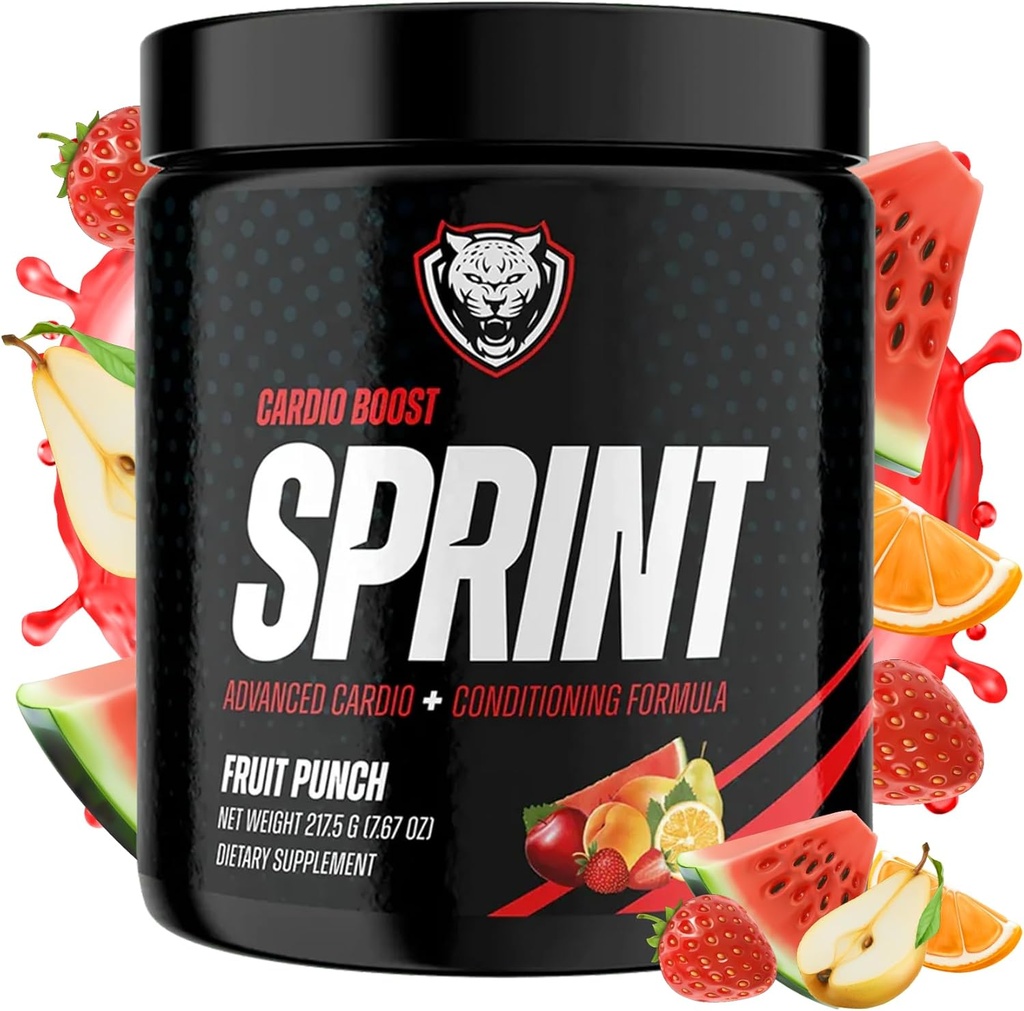 6AM 运行 Sprint - Cardio和Focus的即时能量助推预工作粉 - 无慢跑,高能量条件公式 - All Natural, Keto, Vegan (Fruit Punch, Full Bottle)