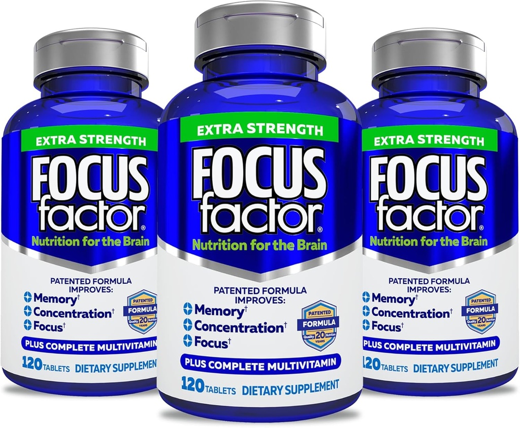 Focus因子 成人超强,120个记忆,集中,Focus - DMAE,维生素D,DHA - Brain Health Supposed - 信任的公式 - 脑维生素,Focus Pills (3 Pack)