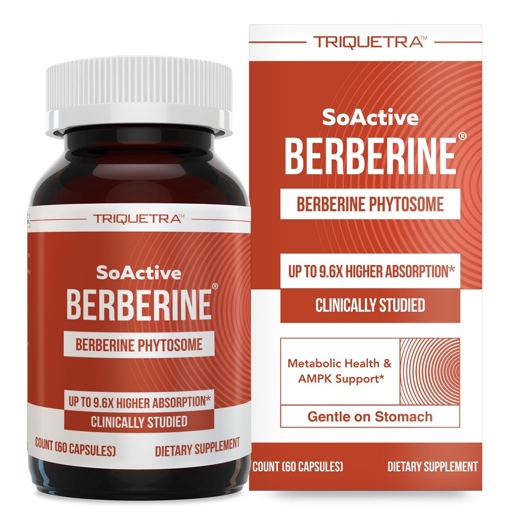SoActive Berberine 550mg:9.6X 高等吸附,临床研究,优化生理学 |支持代谢和AMPK激活 |非GMO,Soy-free |临床验证剂量 | 60服务