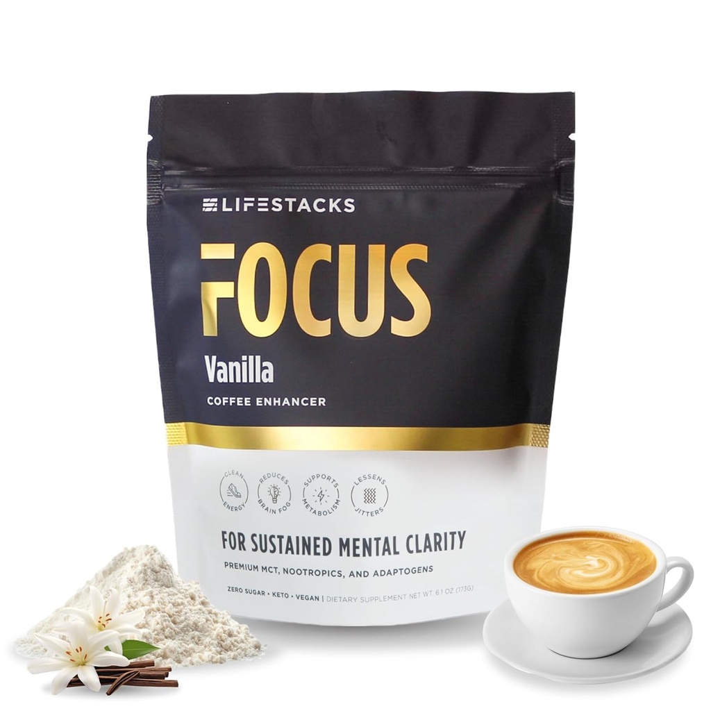 Focus Coffee Creamer for Energy & Clarity - MCT Powder + Nootrophics + 适配体 - 无吉特或崩溃的生产力提高 - Keto, Vegan, 0 Sugar - 配有陶林,L-Tyrosine,Rhodiola