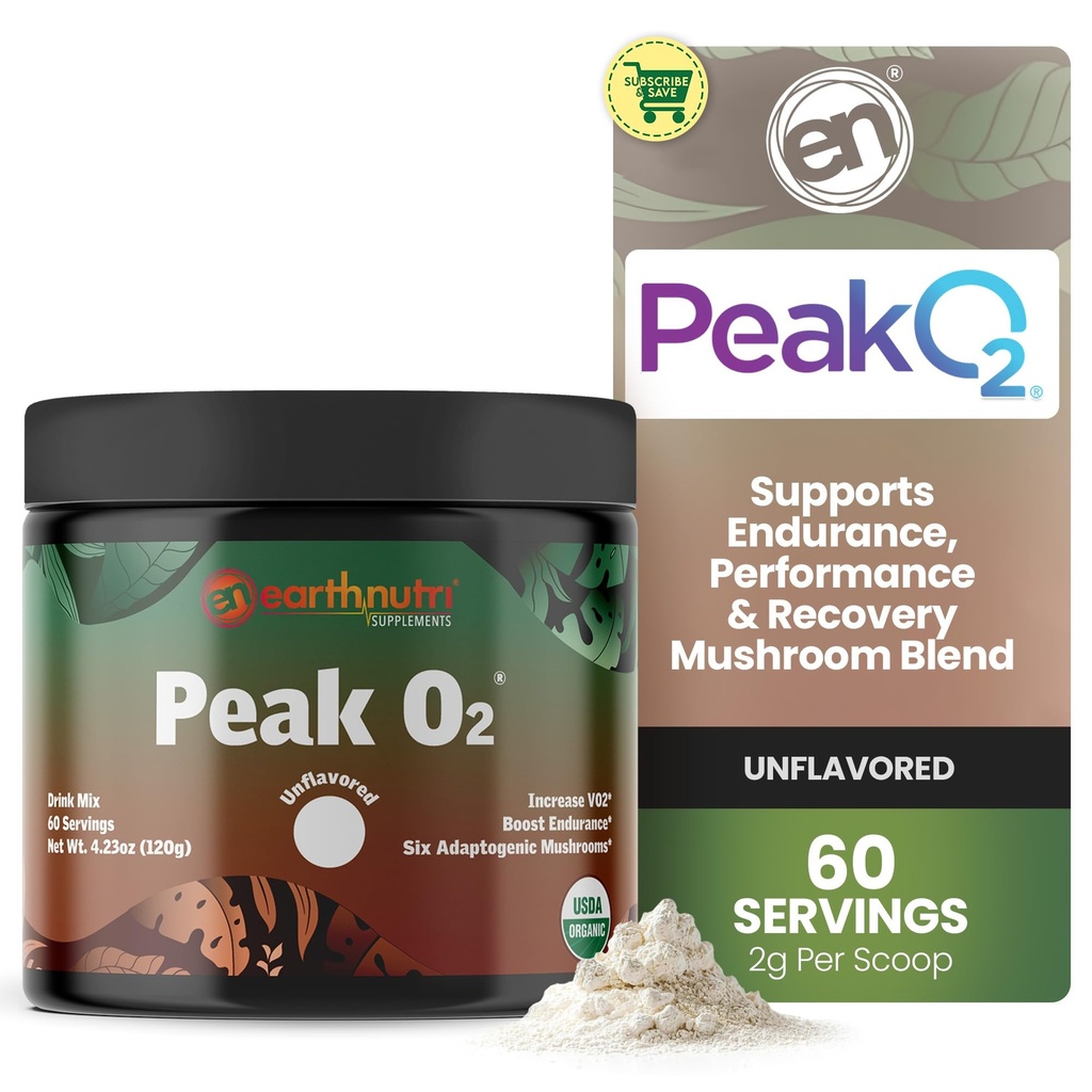 EarthNutri PeakO2工作补编 - 工作前耐力和运动性能的蘑菇补充 - 没有添加剂,没有填充剂 - 支持 Stamina, 力量和复苏 - 60 services