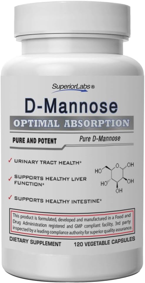高级实验室 D-Mannose 500 mg,纯非GMO 最佳吸收预生,尿道减肥,Bladder & Kidney UTI 支持,消化和肝脏健康援助,IC 女性和男性救济,120 Veg Caps