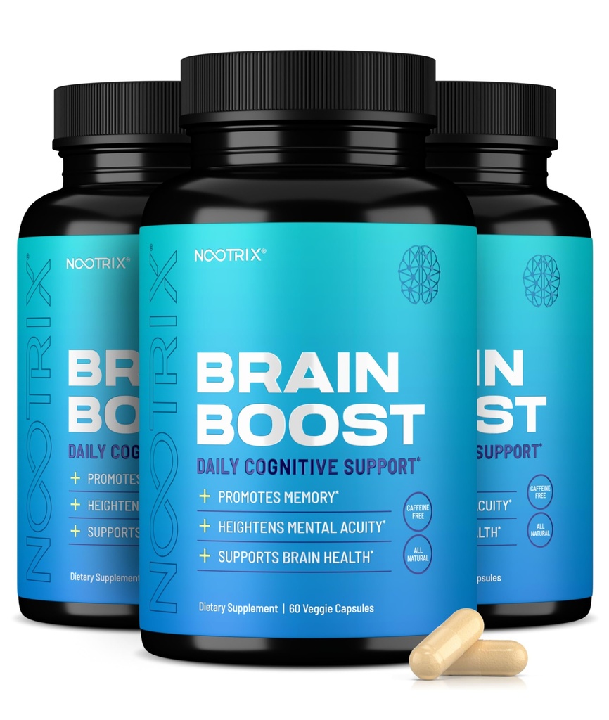 Nootrix Brain Boost Nootropic Supplement 支持记忆,精神焦点,认知健康与能源 |促进健康的Mood和大脑功能 | Ginkgo Biloba & DMAE | 180 Capsules