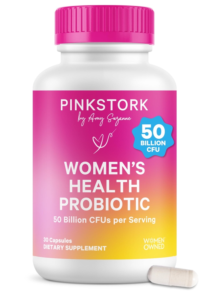 Pink Stork 妇女健康Probiotic, 50亿 CPU 临床研究 Probiotics – 阴道, Gut, Mood, & Hormone平衡 → Yeast & Odor 支持 + Probiotic and Prebiotic Blend + 30 Vegan Capsules