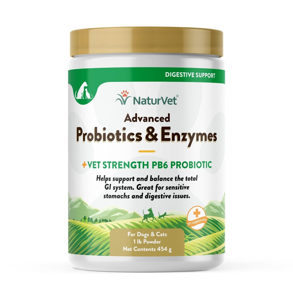 NaturVet – 高级Probiotics & Ezymes – + Vet 力量 PB6 Probiotic → 支持和平衡有敏感胃和消化问题的宠物 → 狗和猫的 + (1 lb)