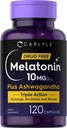 Carlyle Melatonin 10 mg 120 Capsules 与 Ashwagandha 的三重力量公式 + Non-GMO, Gluten 免费补充