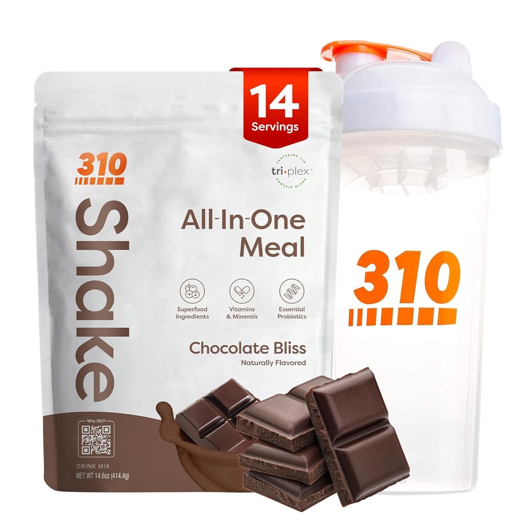 310 营养全餐更换 摇头粉 w/Shaker Cup 启动器 Kit - 高蛋白纤维富豪 Vegan Superfood Blend - 无糖, Keto & Paleo 友好, 低碳 - 巧克力 Bliss 14 srv