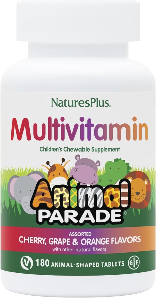 NaturesPlus 动物游行儿童 Chewable 多维他明 - 180 动物形状的牌匾,包 3 - 自然种类的火焰 - Vegan, Gluten Free - 270 总服务