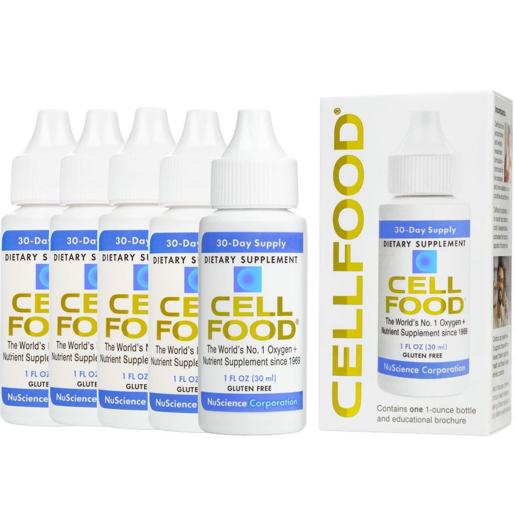 细胞食品氧化剂- 1 fl oz, 5 Pack - 液氧补充剂,用于淋巴排水、海拔疾病、喷气拉格、法蒂格、头痛、绞痛和能量- Gluten Free, Cert. Kosher