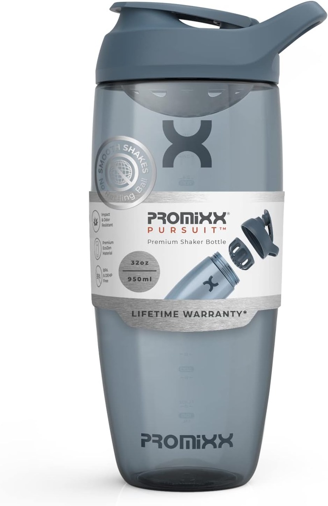 Promix 追逐蛋白质摇摆瓶(32 oz) – 寂静无声的无篮混音器,Leak-Proof Lid,BPA/BPS & Phthate-Free ECOZEN – 蛋白质摇摆杯,工作前和工作后平滑