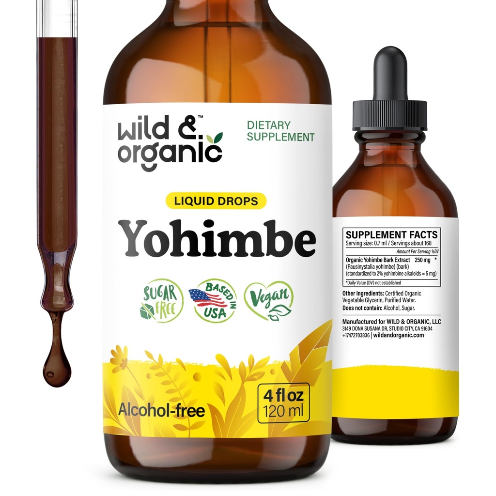 野生和有机 Yohimbe 男女补充剂 - 5毫克 Yohimbine 提取剂 Tincture - 无酒精 Yohimbe Bark Drops - Vegan, Non-GMO & 无糖 - 4 fl-oz