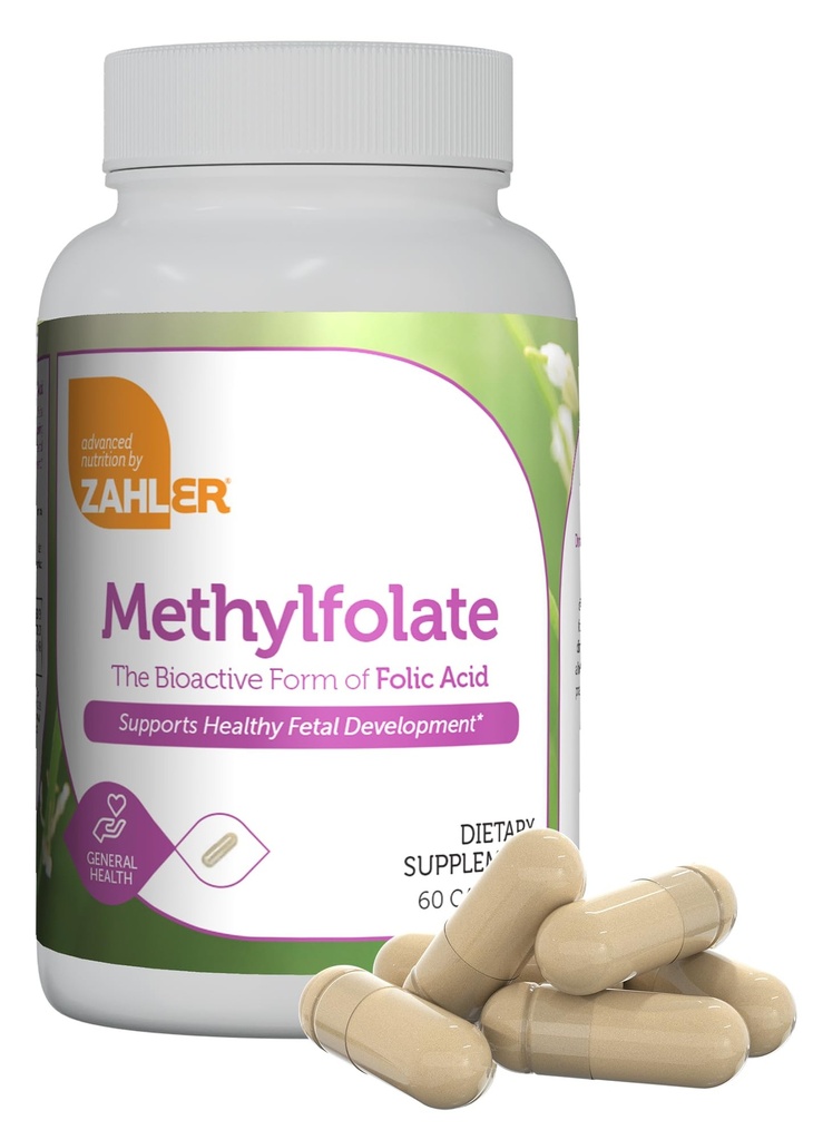 Zahler Methylfolate - 支持健康胎儿发育和遗传健康 - 1000mcg DFE L-Methylfolate的甲基叶酸 - Kosher 非转基因生物 妇女甲基叶酸补充剂(60 Capsules)