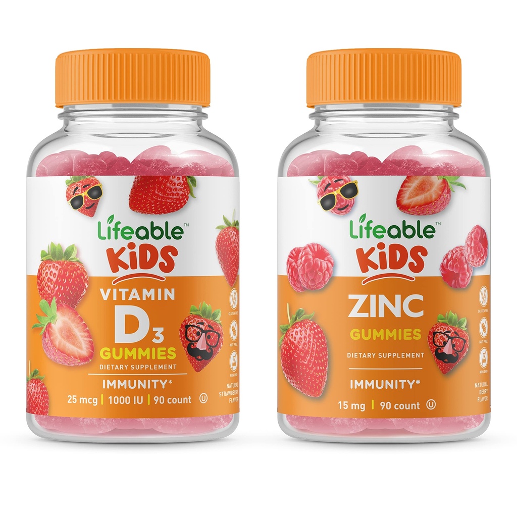 活生生的维生素D儿童+锌类儿童,Gummys Bundle - 大品尝,维生素补充,Gluten Free, GMO Free, Chewwable Gummy