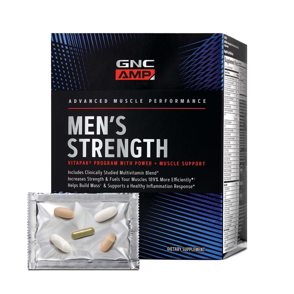GNC AMP 男子强力维塔帕克方案, 1 包中的3种产品, 可吸性克蕾丁, 大众建筑, 强力肌肉, 麻醉剂初级器, 睾丸激素助推器, 证明成品, 多维塔明, 30日供应
