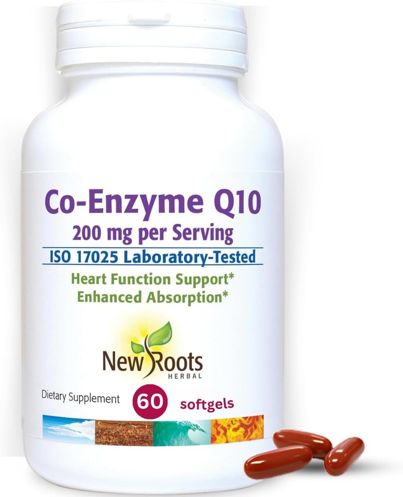 新ROOTS HERBAL CoQ10 补充 Coenzyme Q10(60软胶) 200 mg → 纳图罗病理学医生 设计用于心脏健康和能量支持 → 天然发酵制造