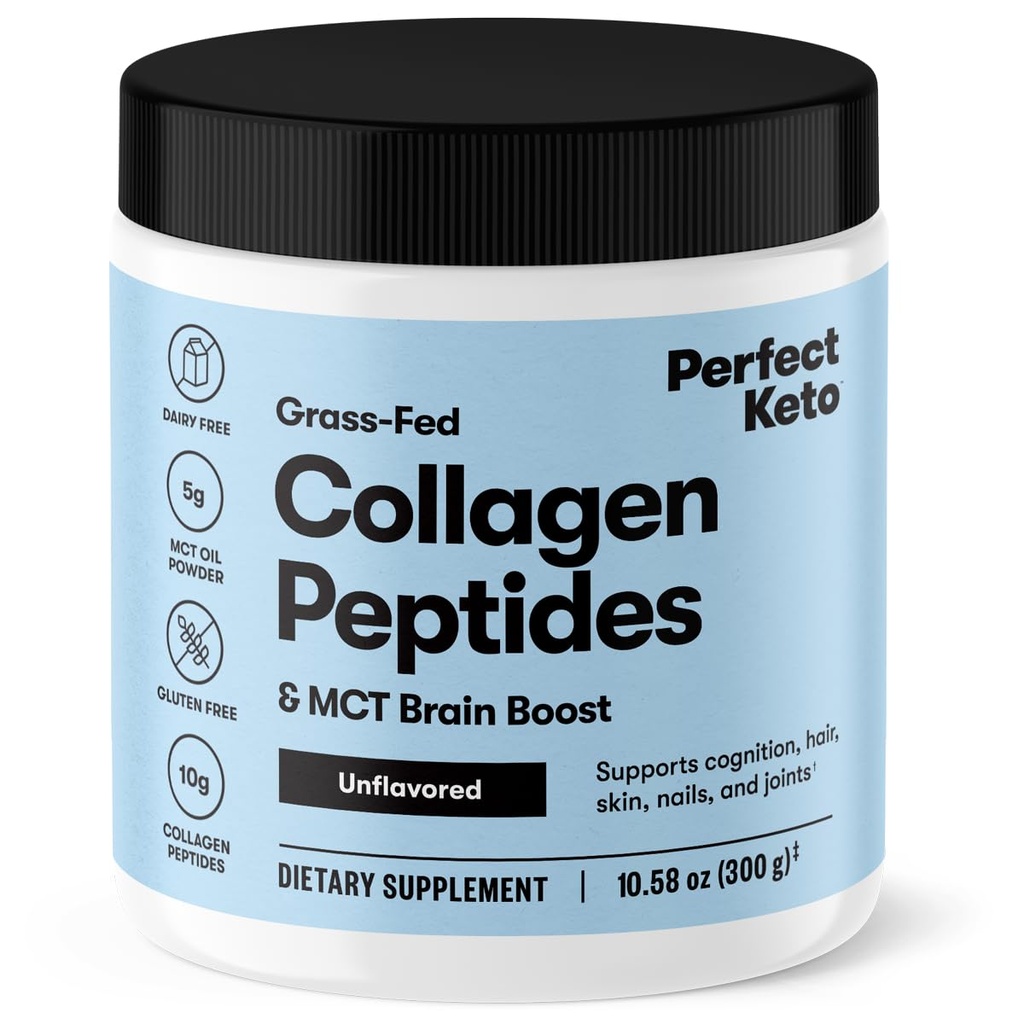 Keto Collagen Pepteides蛋白粉配有MCT Oil,Hydrolyzed Collagen,I & III型补充剂,Gluten Free,草药,低卡布,Keto Coffee Creamer,Collagen for Men and Men, Unfavored