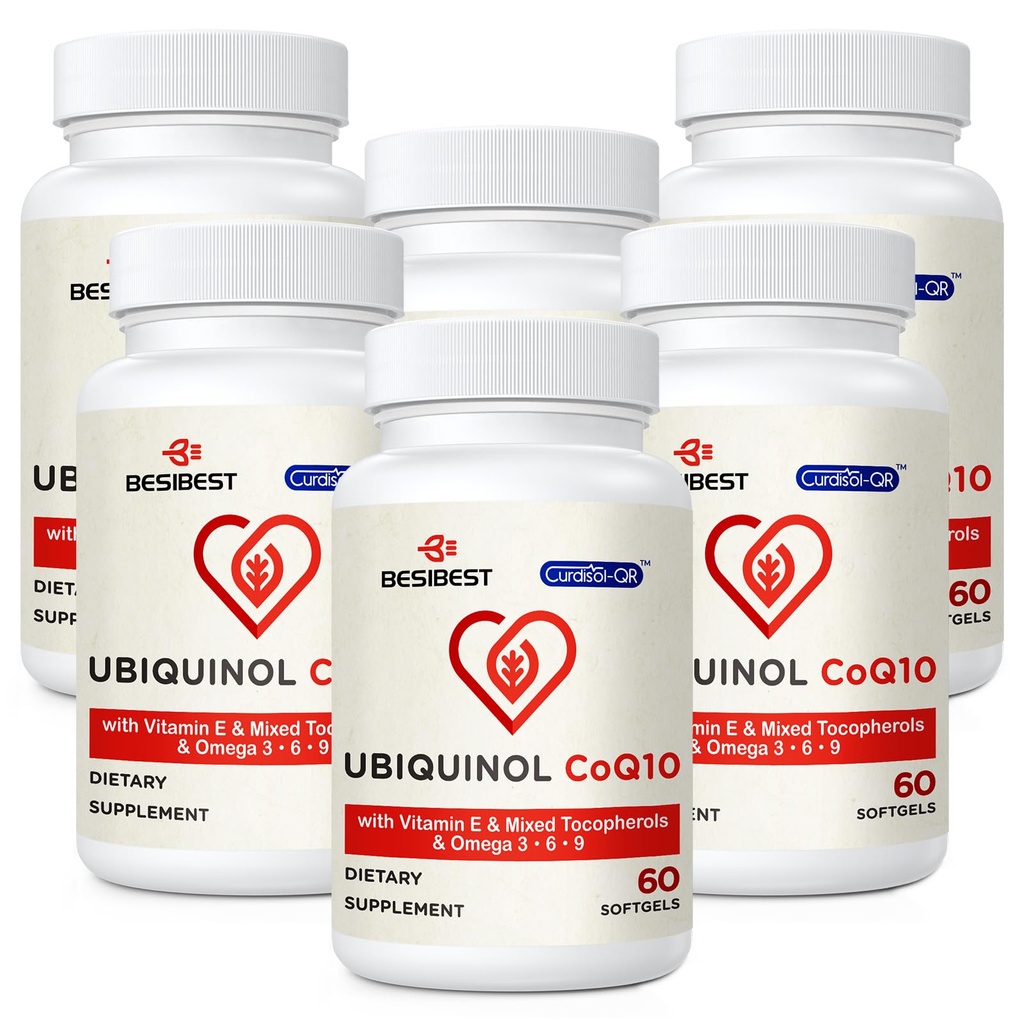 Ubiquinol CoQ10-600mg-Softgel, Active Coq10 Ubiquinol 配有维生素E & Omega 3, 6, 9, 高吸附-Coenzyme-Q10, 能源生产的强抗氧化剂, 测试, 360 Count