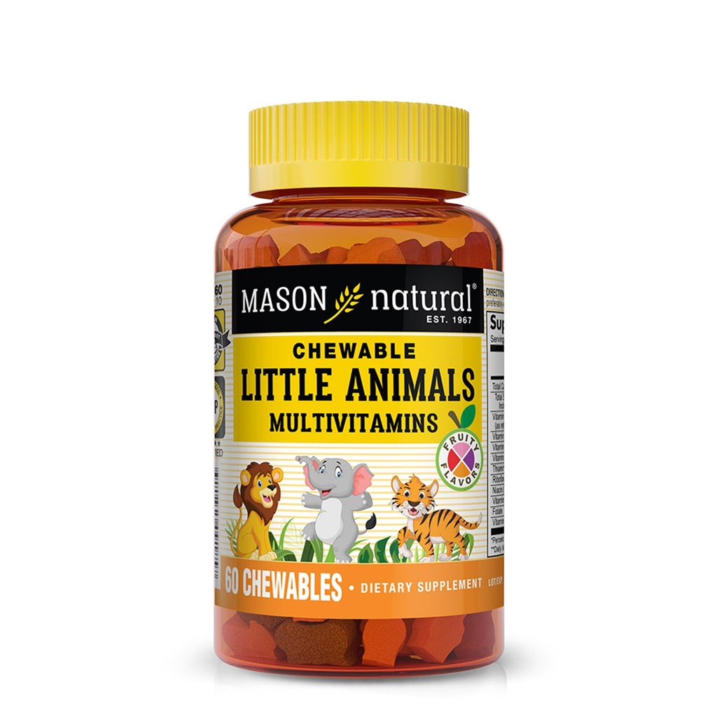 MASON NATURAL 化学小动物 儿童多维坦 - 儿童日报 多维坦与维生素A,C,D,B1,B2,B3,B6,B12,和富拉特 - 60 动物形状 化学石碑
