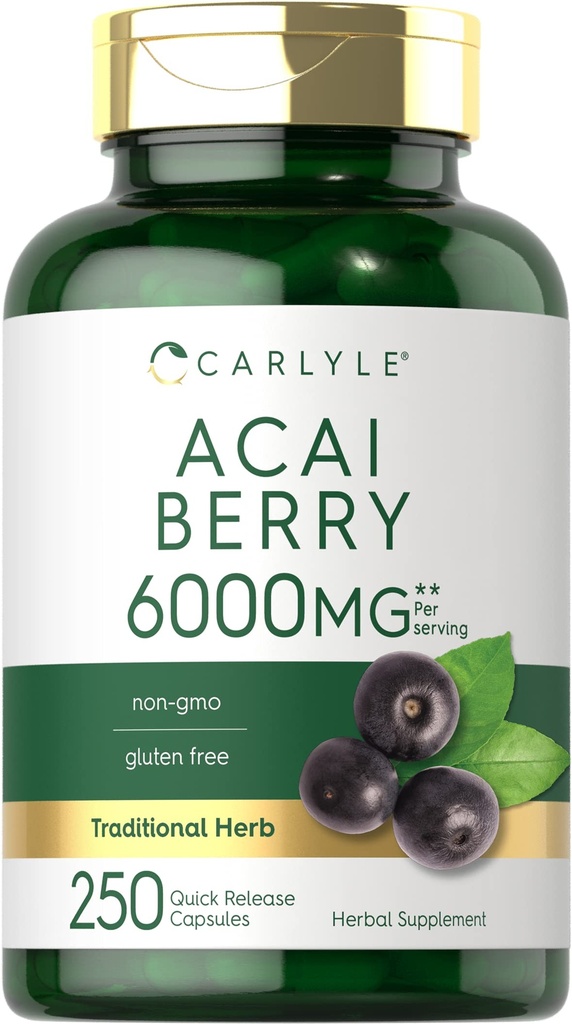 Carlyle Acai Berry Capsules 6000mg = 250 Counter = 非GMO & Gluten 免费 Acai Berry 提取器