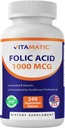 维生素酸 1000 mcg(1mg) - 植物药片 - 1667 mcg DFE - 维生素 B9(240 counts (pack of 1))