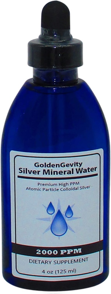 GoldenGevity 2000 PPM Colloidal Silver - 200x More Potent - 银轨矿物的生物活性原子尺寸粒子 − 饮食补充 → 4 oz瓶