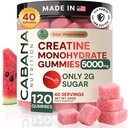 Creatine Monohydrate Gummys 5g - 只有2g Sugar, 在美国制造 - Sour 西瓜糖 - Vegan & 3rd Party Tested - 男女工作前和工作后补充(120个计数,40个服务对象)