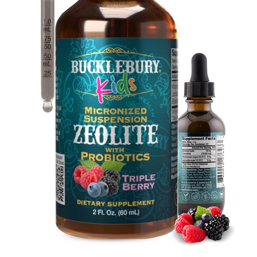 BUKLEBURY Zeolite Detox for Kids with probiotics - 无糖天然贝里香水 Probiotics for Kids - Zeolite重金属解毒和免疫支持 - 2 Fl Oz