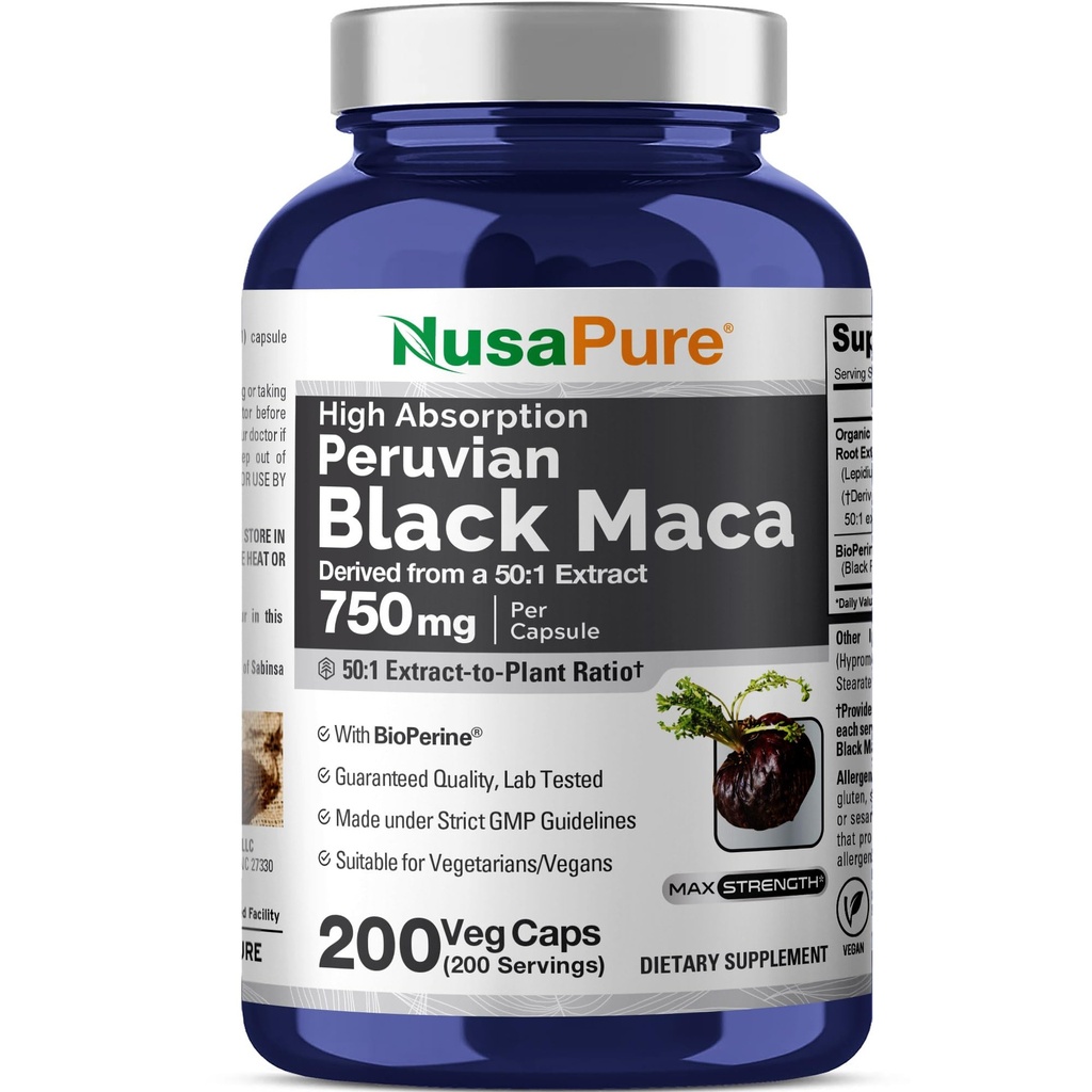 NusaPure Black Maca Root 50:1 提取物,750毫克等效于37,500毫克/200维基百科