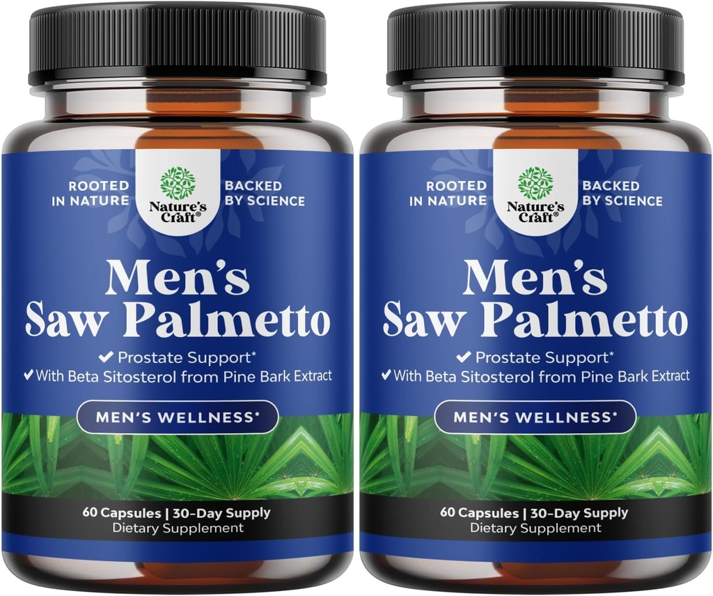 Saw Palmetto for Men with Beta Sitosterol - Saw Palmetto 提取前列腺支持男性健康与更好的Bladder控制+恢复男性头发健康补充 - 2 Pack