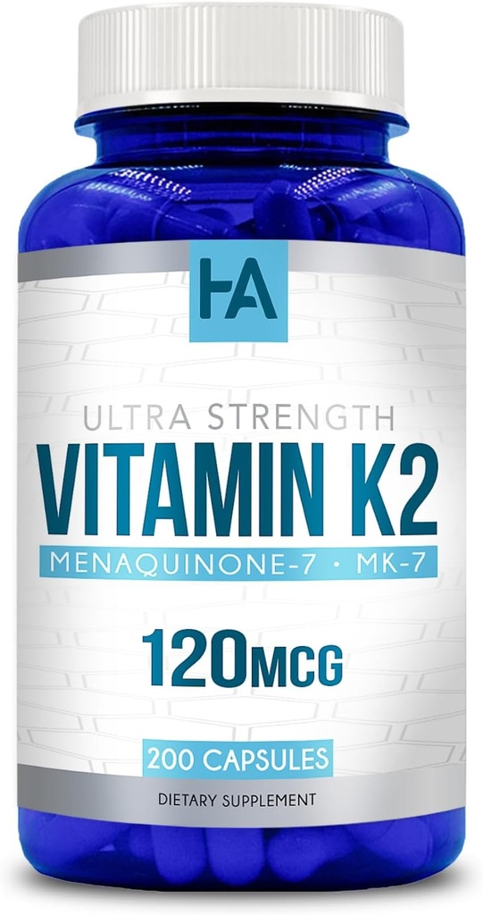 维生素K2 MK7 高吸附性 K2 维生素补充剂,配有活性MK7 Menaquinone Form for Joint Heart & Immune Support | Vegan 非GMO 无油豆在cGMP实验室制造(200 Veggie Capsules)