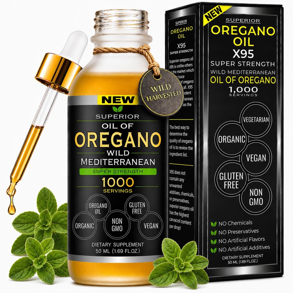 Oregano Oil Drops - 1 000 services,12个月供应,Oregano 9X Carvacrol野油,Imune和消化支持,非GMO,食品级草药补充剂,Oregano Tincture油的替代品