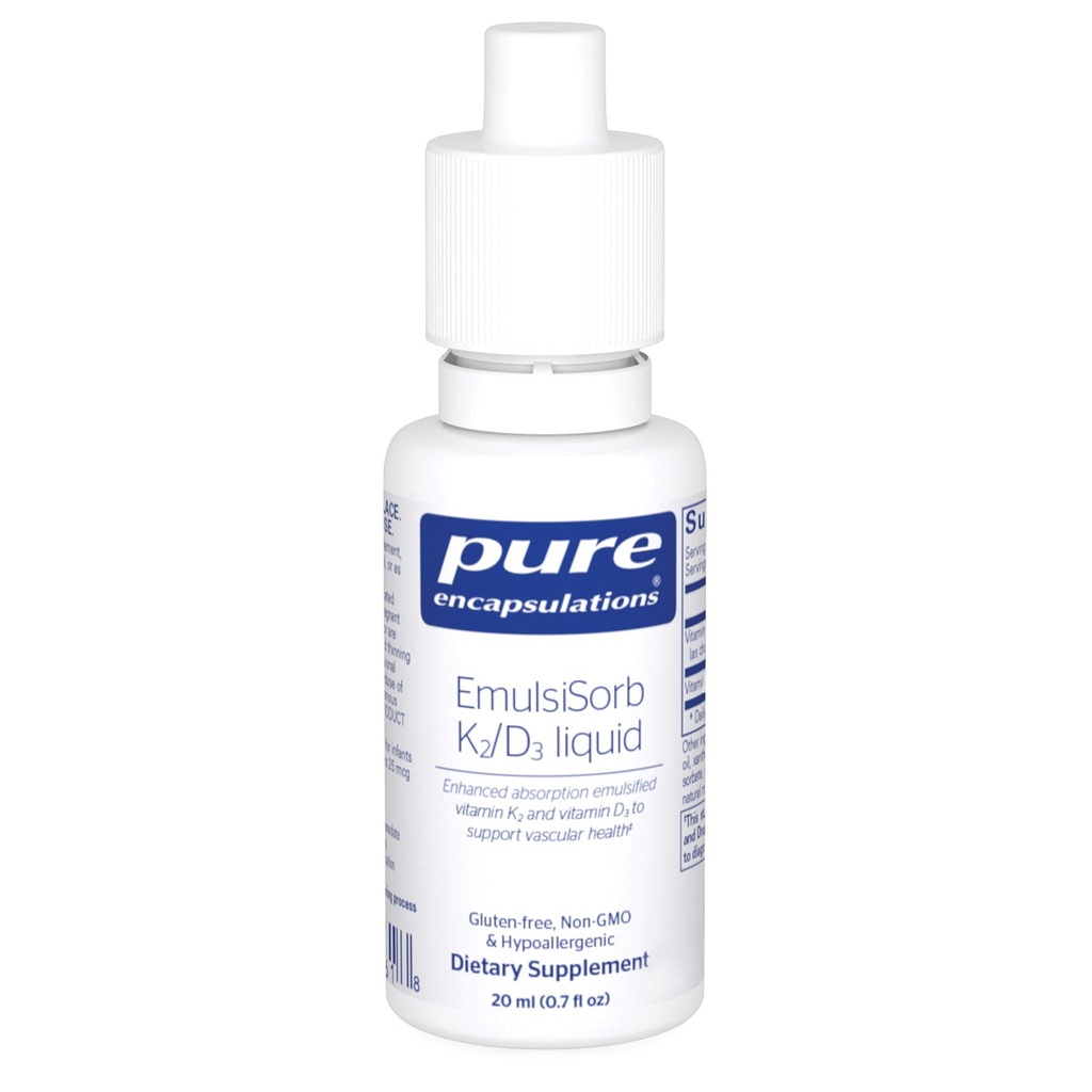 纯封装 EmulsiSorb K2/D3 液态 → 增量-吸收 Emulized Vitamin K2 和 Vitamin D3 用于 Vascular 健康支持 → 0.7 Fl Oz