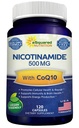 与CoQ10(120 Capsules)-维生素B3500mg(Niacinamide Flush Free)-Coenzyme Q10粉末-VIT B-3 & Coq 10辅助药丸支持能源,NAD,和皮肤细胞健康