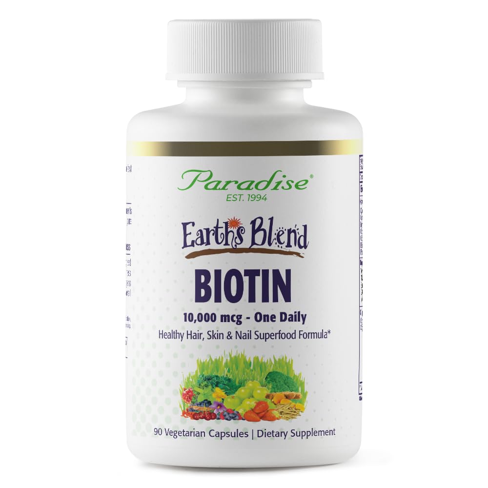 天堂草药 地球的Blend Biotin 补充品 毛发 皮肤和钉子 全体健康 Vegan, Non-GMO, Gluten Free, 90 蔬菜 Capsules