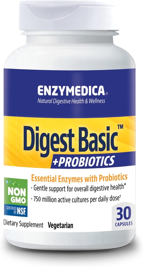 Enzymedica - 文摘 Basic + Probiotics, 基本消化酶 与 Probiotics, 30 Capsules FFP