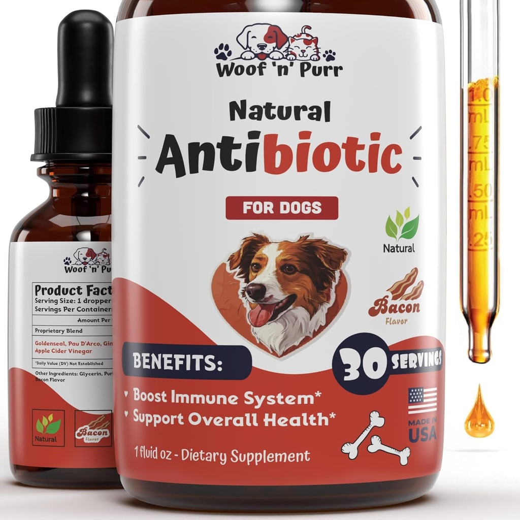 狗的感染性抗生素,咳嗽,UTIs,过敏反应,痒性抗生素 狗的自然抗生素 支持皮肤,大衣,和消化 |,所有育种和年龄 | 1 fl oz