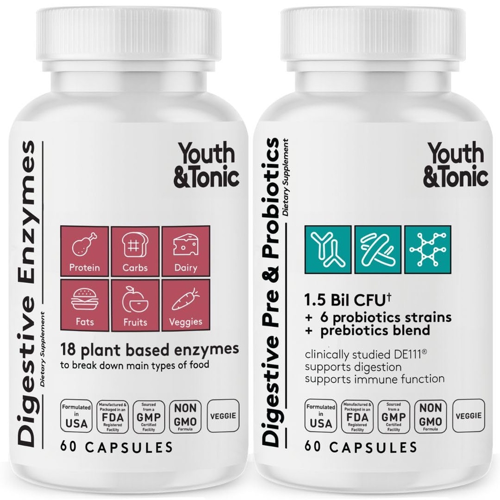 青春和通心粉消化补充品,用于布洛丁,常规和古特健康. Full Spectrum Ezyms Probiotics & Prebiotics for Digestion to Break Down Food and to use Daily, for Women and Men – 120 pills 化学药丸 化学药剂 化学药剂 化学药剂 化学药剂