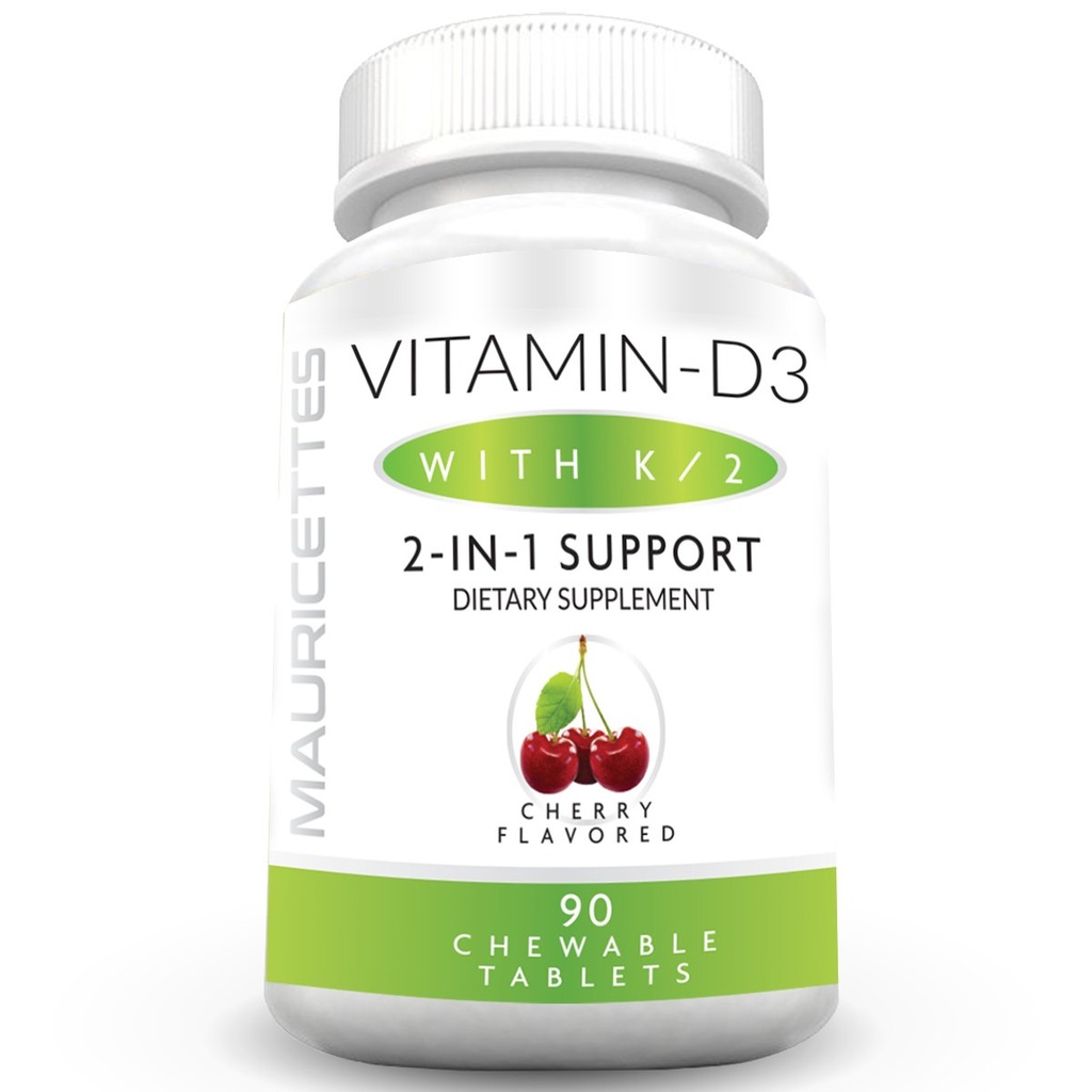 Maurittes Chewable Vitamin D3 with K2 – 2-in-1 Bone & Heart Health Support – Immune Boster – Natural Cherry Flavor – 90 成人与儿童板块